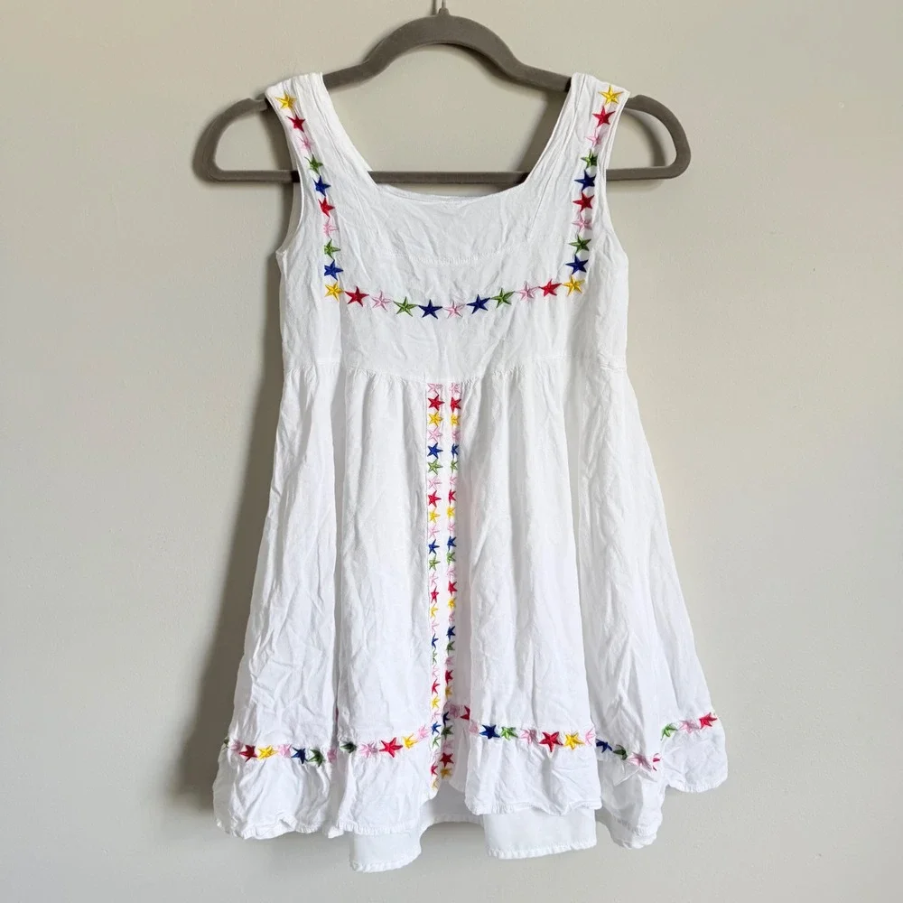 Lola + The Boys Girls White Rainbow Star Embroidered Cotton Sun Dress Size 12